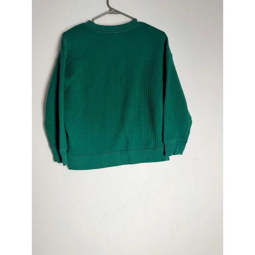 Old Navy Kid Green Quilted Oversized Sweatshirt Crewneck Pocket Pullover L 10-12
